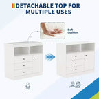 Acekool Baby Dresser with Changing Table, Wooden Nursery Changing Station with Drawers, Cabinet, Open Shelves, for Bedroom or Nursery