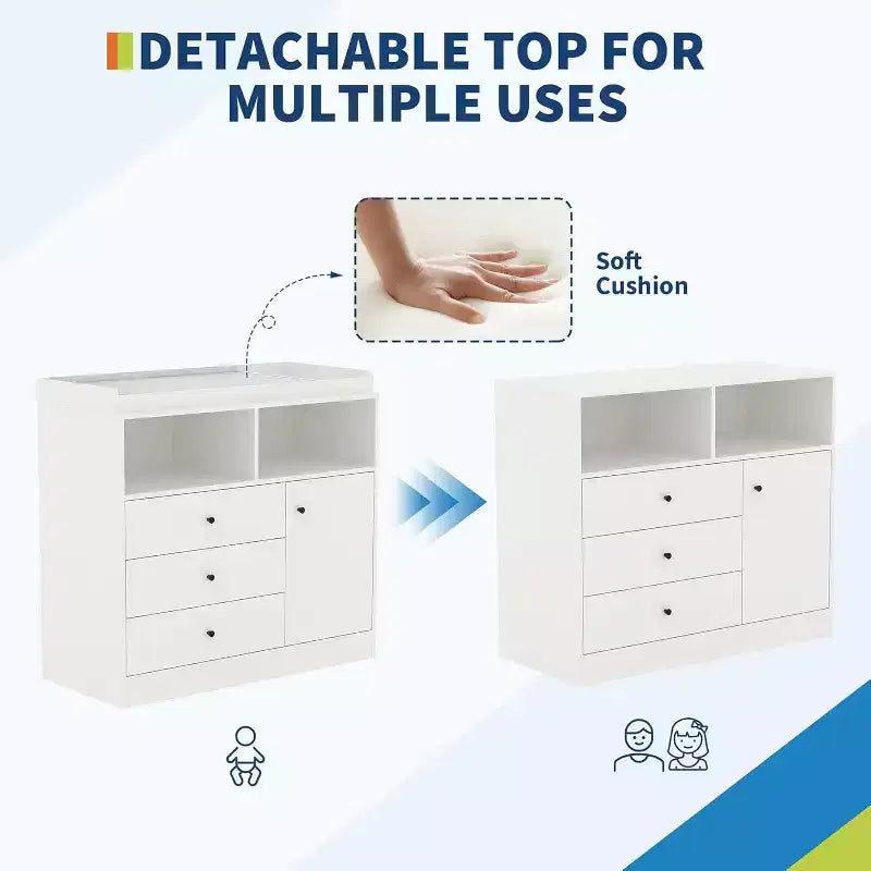 Acekool Baby Dresser with Changing Table, Wooden Nursery Changing Station with Drawers, Cabinet, Open Shelves, for Bedroom or Nursery