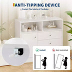 Acekool Baby Dresser with Changing Table, Wooden Nursery Changing Station with Drawers, Cabinet, Open Shelves, for Bedroom or Nursery