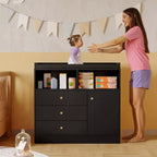 Acekool Baby Dresser with Changing Table, Wooden Nursery Changing Station with Drawers, Cabinet, Open Shelves, for Bedroom or Nursery