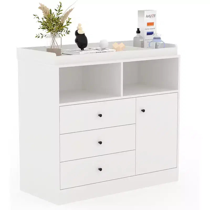 Acekool Baby Dresser with Changing Table, Wooden Nursery Changing Station with Drawers, Cabinet, Open Shelves, for Bedroom or Nursery