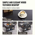 VEVOR Lift Top Coffee Table, 39.4 in Rectangle Coffee Table, Flipable Coffee Table with Power Strip & USB & Ambient Lighting, Black