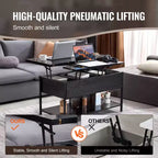 VEVOR Lift Top Coffee Table, 39.4 in Rectangle Coffee Table, Flipable Coffee Table with Power Strip & USB & Ambient Lighting, Black