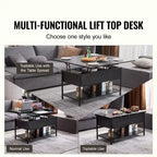 VEVOR Lift Top Coffee Table, 39.4 in Rectangle Coffee Table, Flipable Coffee Table with Power Strip & USB & Ambient Lighting, Black