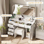 Makeup Vanity with 3-Mode LED Lighted Mirror & Charging Outlets, Large Vanity Desk with 7 Drawers & Storage Cabinet, Modern Dressing Table
