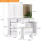 Makeup Vanity with 3-Mode LED Lighted Mirror & Charging Outlets, Large Vanity Desk with 7 Drawers & Storage Cabinet, Modern Dressing Table