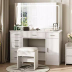 Makeup Vanity with 3-Mode LED Lighted Mirror & Charging Outlets, Large Vanity Desk with 7 Drawers & Storage Cabinet, Modern Dressing Table
