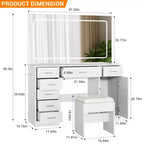 Makeup Vanity with 3-Mode LED Lighted Mirror & Charging Outlets, Large Vanity Desk with 7 Drawers & Storage Cabinet, Modern Dressing Table