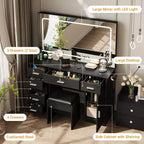 Makeup Vanity with 3-Mode LED Lighted Mirror & Charging Outlets, Large Vanity Desk with 7 Drawers & Storage Cabinet, Modern Dressing Table