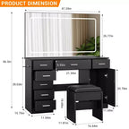 Makeup Vanity with 3-Mode LED Lighted Mirror & Charging Outlets, Large Vanity Desk with 7 Drawers & Storage Cabinet, Modern Dressing Table