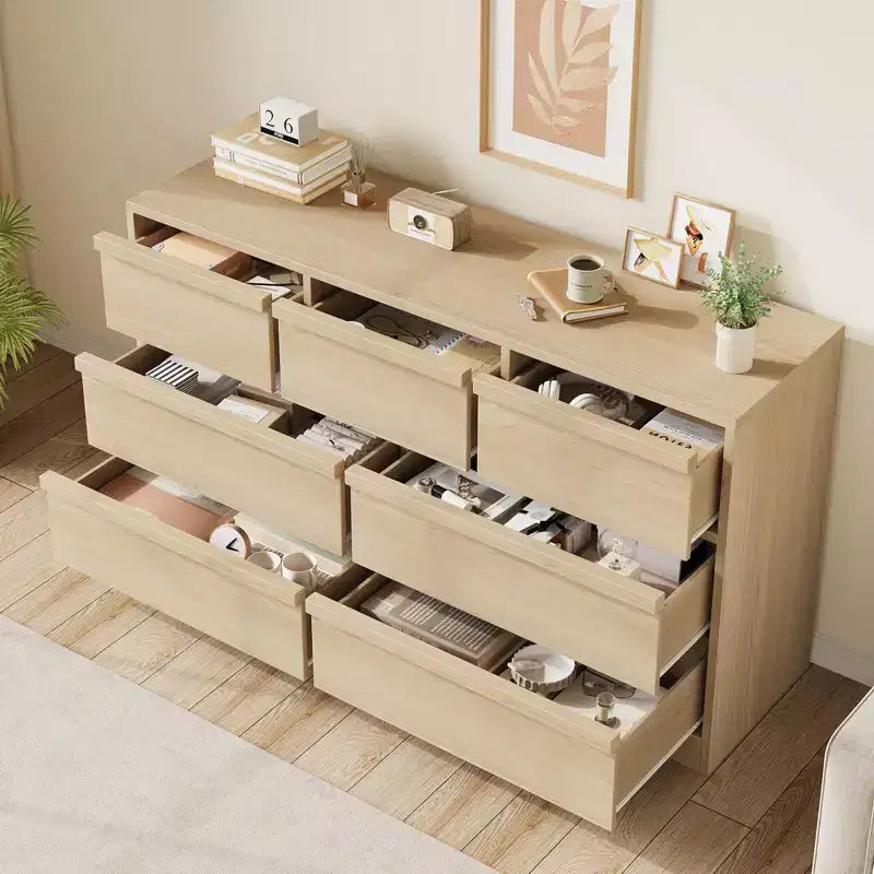 7 Drawer Dresser for Bedroom, Modern Double Dresser Organizer with 7 Drawers Large Storage, Wooden Chest of Drawers for Bedroom, Living Room, Nursery