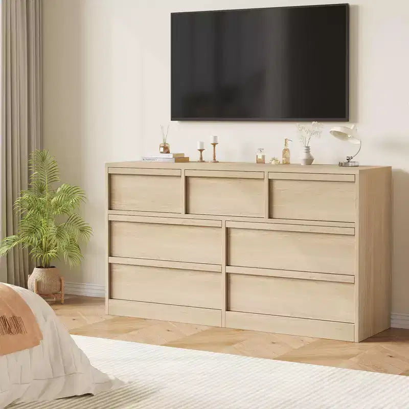 7 Drawer Dresser for Bedroom, Modern Double Dresser Organizer with 7 Drawers Large Storage, Wooden Chest of Drawers for Bedroom, Living Room, Nursery