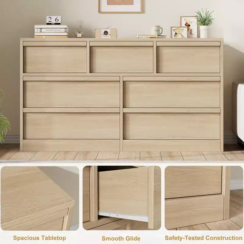 7 Drawer Dresser for Bedroom, Modern Double Dresser Organizer with 7 Drawers Large Storage, Wooden Chest of Drawers for Bedroom, Living Room, Nursery