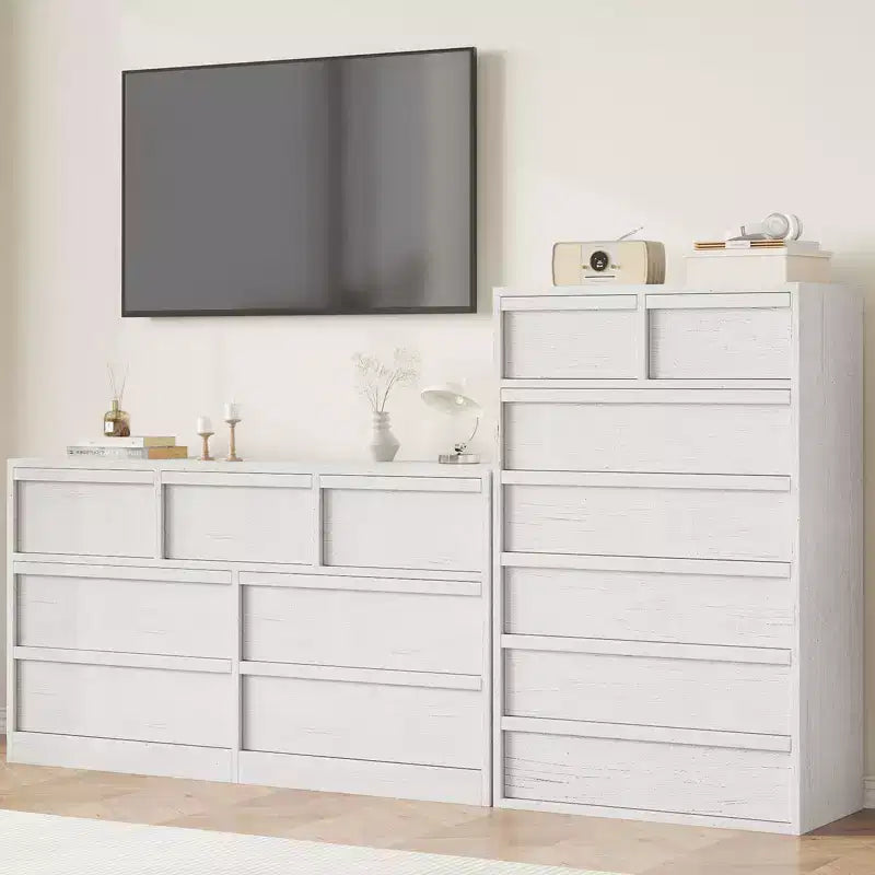 7 Drawer Dresser for Bedroom, Modern Double Dresser Organizer with 7 Drawers Large Storage, Wooden Chest of Drawers for Bedroom, Living Room, Nursery