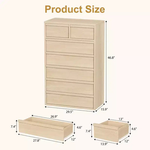 7 Drawer Dresser for Bedroom, Modern Double Dresser Organizer with 7 Drawers Large Storage, Wooden Chest of Drawers for Bedroom, Living Room, Nursery