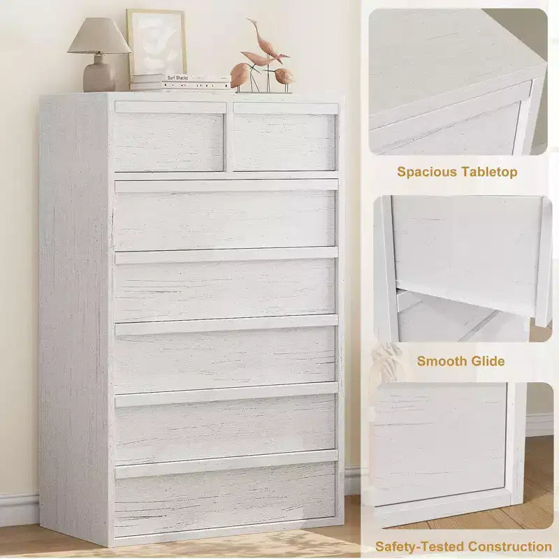 7 Drawer Dresser for Bedroom, Modern Double Dresser Organizer with 7 Drawers Large Storage, Wooden Chest of Drawers for Bedroom, Living Room, Nursery