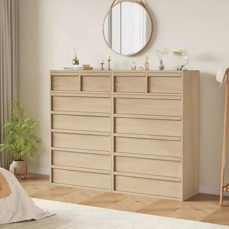 7 Drawer Dresser for Bedroom, Modern Double Dresser Organizer with 7 Drawers Large Storage, Wooden Chest of Drawers for Bedroom, Living Room, Nursery