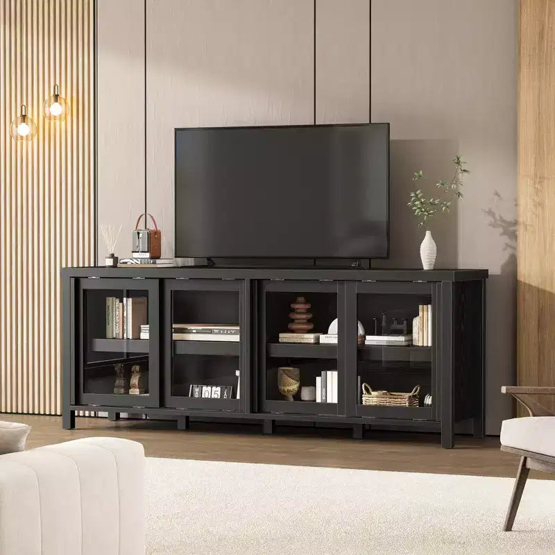 Garvee TV Stand for 65 Inch, Entertainment Center with Storage Cabinet and 4 Sliding Glass Doors, Console Table for Living Room Bedroom