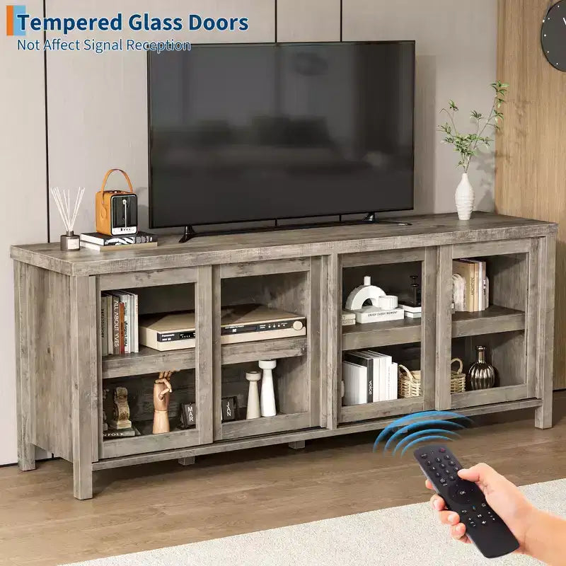 Garvee TV Stand for 65 Inch, Entertainment Center with Storage Cabinet and 4 Sliding Glass Doors, Console Table for Living Room Bedroom