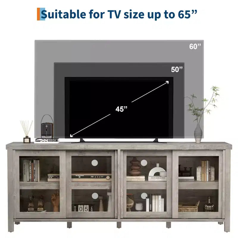 Garvee TV Stand for 65 Inch, Entertainment Center with Storage Cabinet and 4 Sliding Glass Doors, Console Table for Living Room Bedroom
