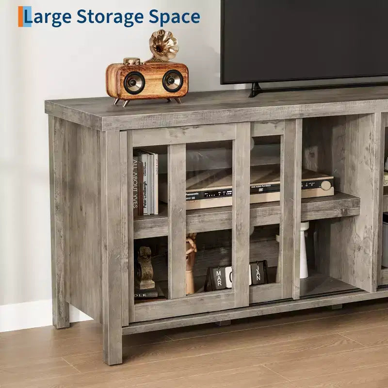 Garvee TV Stand for 65 Inch, Entertainment Center with Storage Cabinet and 4 Sliding Glass Doors, Console Table for Living Room Bedroom