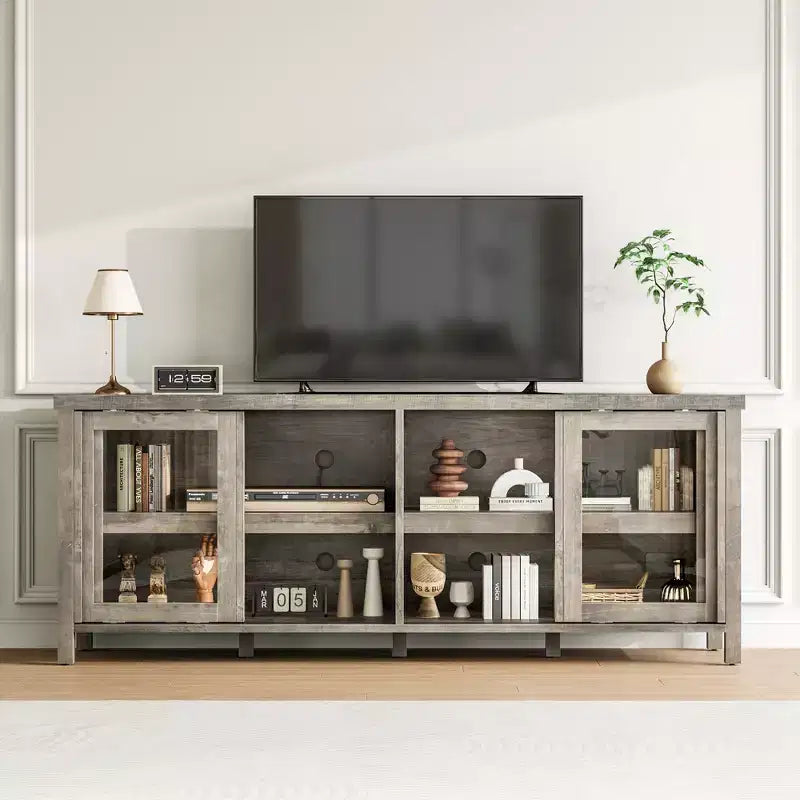 Garvee TV Stand for 65 Inch, Entertainment Center with Storage Cabinet and 4 Sliding Glass Doors, Console Table for Living Room Bedroom
