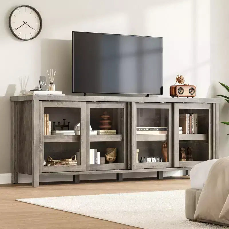 Garvee TV Stand for 65 Inch, Entertainment Center with Storage Cabinet and 4 Sliding Glass Doors, Console Table for Living Room Bedroom