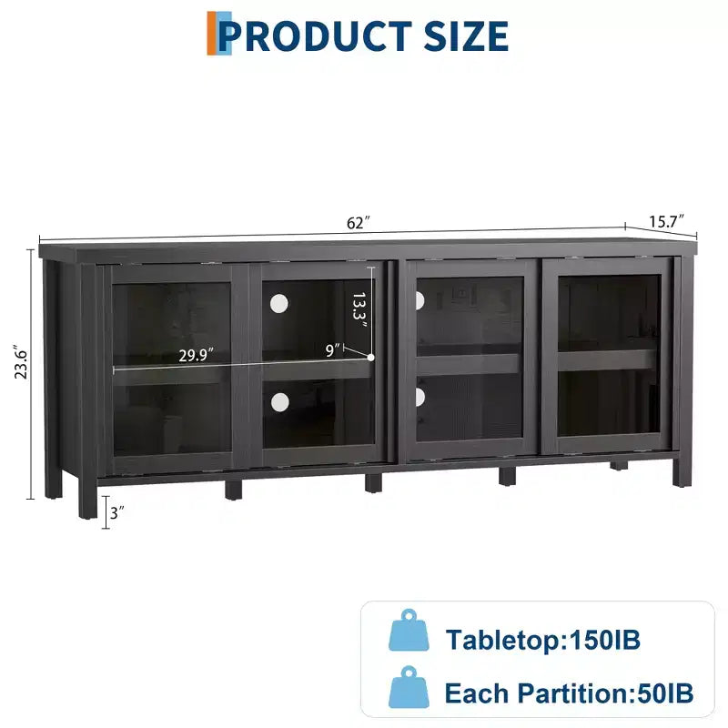 Garvee TV Stand for 65 Inch, Entertainment Center with Storage Cabinet and 4 Sliding Glass Doors, Console Table for Living Room Bedroom