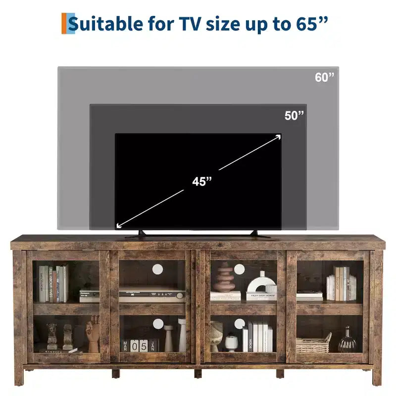 Garvee TV Stand for 65 Inch, Entertainment Center with Storage Cabinet and 4 Sliding Glass Doors, Console Table for Living Room Bedroom