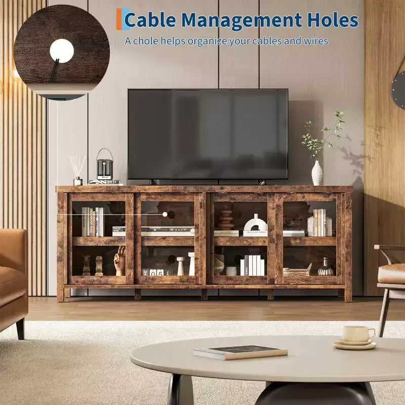 Garvee TV Stand for 65 Inch, Entertainment Center with Storage Cabinet and 4 Sliding Glass Doors, Console Table for Living Room Bedroom