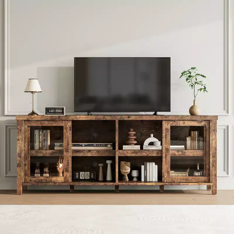 Garvee TV Stand for 65 Inch, Entertainment Center with Storage Cabinet and 4 Sliding Glass Doors, Console Table for Living Room Bedroom