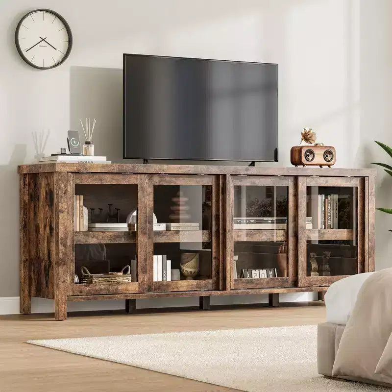 Garvee TV Stand for 65 Inch, Entertainment Center with Storage Cabinet and 4 Sliding Glass Doors, Console Table for Living Room Bedroom