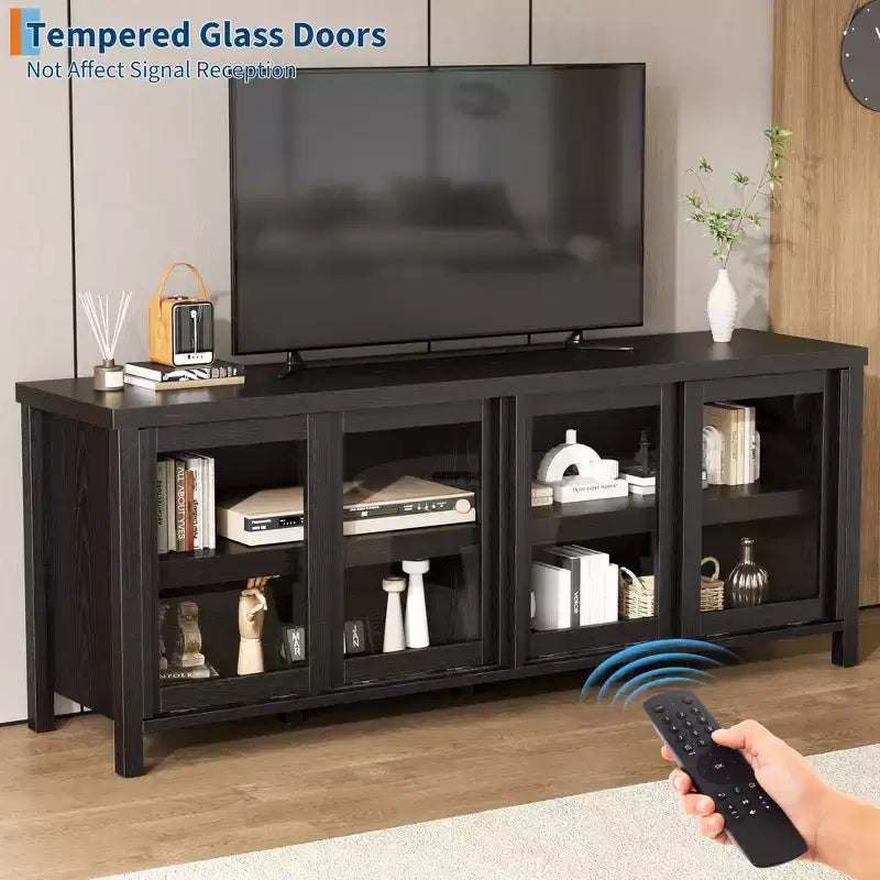 Garvee TV Stand for 65 Inch, Entertainment Center with Storage Cabinet and 4 Sliding Glass Doors, Console Table for Living Room Bedroom