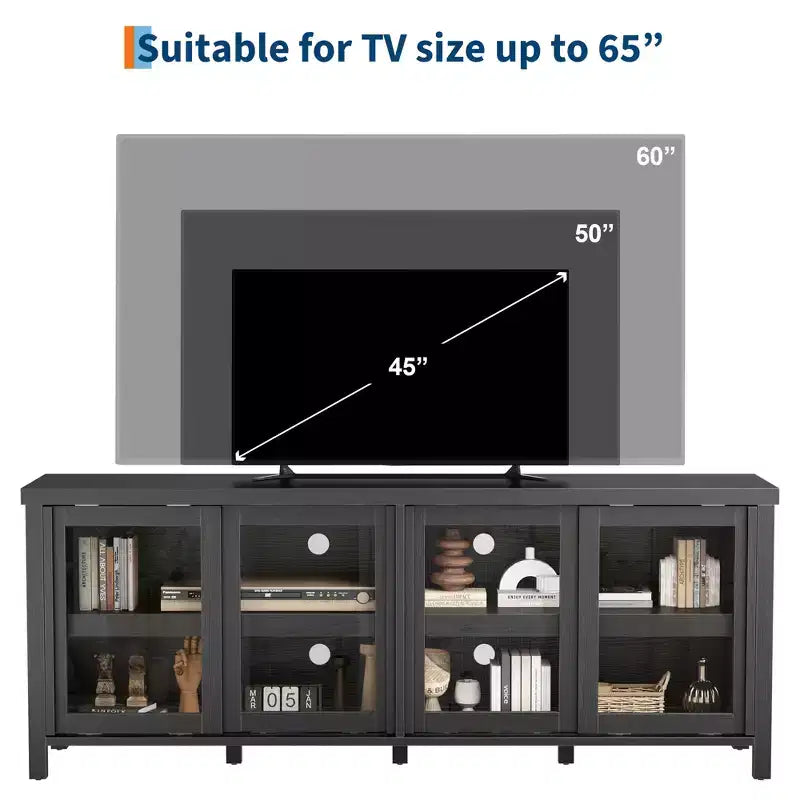 Garvee TV Stand for 65 Inch, Entertainment Center with Storage Cabinet and 4 Sliding Glass Doors, Console Table for Living Room Bedroom