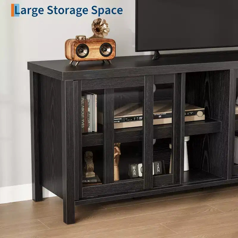 Garvee TV Stand for 65 Inch, Entertainment Center with Storage Cabinet and 4 Sliding Glass Doors, Console Table for Living Room Bedroom
