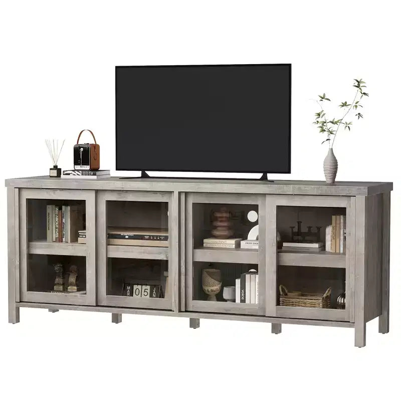 Garvee TV Stand for 65 Inch, Entertainment Center with Storage Cabinet and 4 Sliding Glass Doors, Console Table for Living Room Bedroom