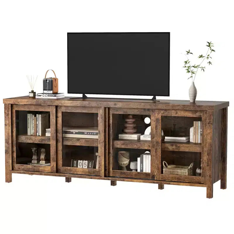 Garvee TV Stand for 65 Inch, Entertainment Center with Storage Cabinet and 4 Sliding Glass Doors, Console Table for Living Room Bedroom