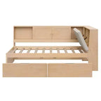 Merax Wooden L-Shaped Daybed with Upholstered Storage Headboard, USB Charging Ports & Storage Bookcase
