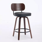 CLIHOME Set of 2 Swivel Bar Stools, 26 Upholstered Faux Leather Counter Height Barstools with Walnut Back & Bentwood Legs