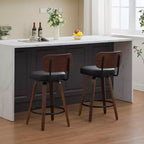 CLIHOME Set of 2 Swivel Bar Stools, 26 Upholstered Faux Leather Counter Height Barstools with Walnut Back & Bentwood Legs