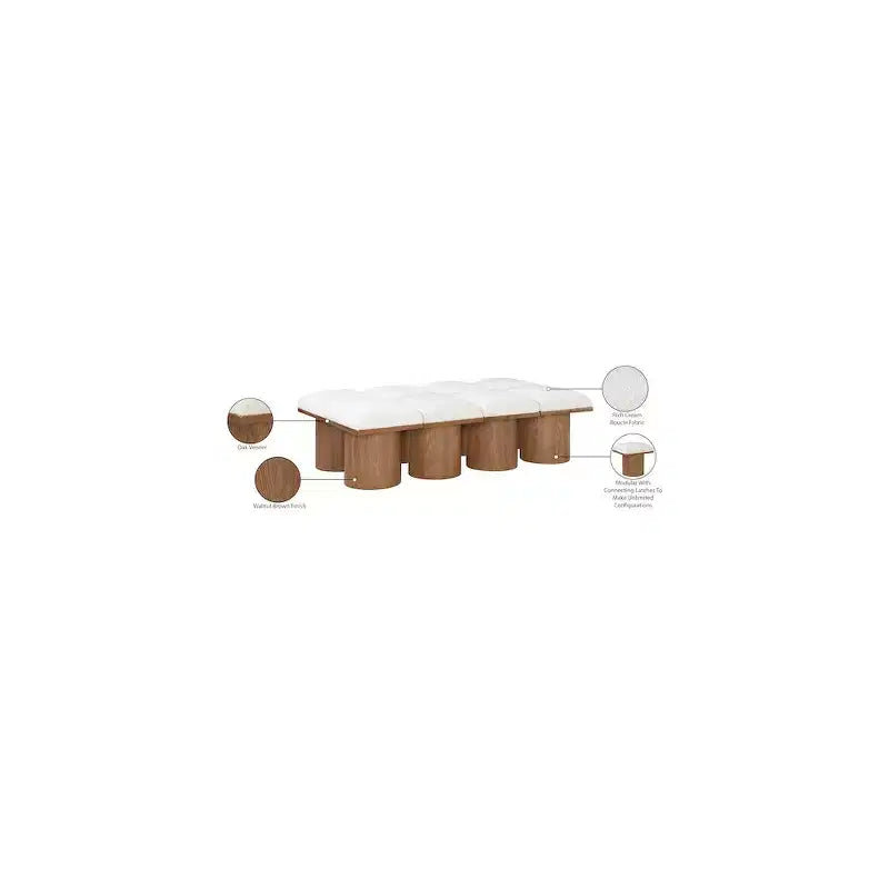 Meridian Furniture,Pavilion Cream Boucle Fabric Bench