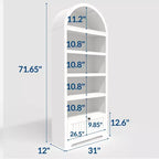 72 Tall Wood Arched Storage Cabinet, Kitchen Pantry with Open Display & Drawer, 6-Tier Standing Arched Bookcase & Cupboard with Adjustable