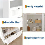 72 Tall Wood Arched Storage Cabinet, Kitchen Pantry with Open Display & Drawer, 6-Tier Standing Arched Bookcase & Cupboard with Adjustable