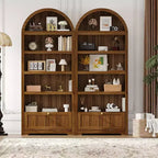 72 Tall Wood Arched Storage Cabinet, Kitchen Pantry with Open Display & Drawer, 6-Tier Standing Arched Bookcase & Cupboard with Adjustable