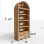 72 Tall Wood Arched Storage Cabinet, Kitchen Pantry with Open Display & Drawer, 6-Tier Standing Arched Bookcase & Cupboard with Adjustable