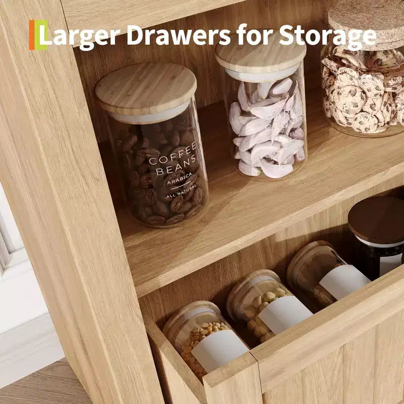 72 Tall Wood Arched Storage Cabinet, Kitchen Pantry with Open Display & Drawer, 6-Tier Standing Arched Bookcase & Cupboard with Adjustable