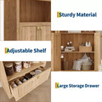 72 Tall Wood Arched Storage Cabinet, Kitchen Pantry with Open Display & Drawer, 6-Tier Standing Arched Bookcase & Cupboard with Adjustable