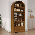 72 Tall Wood Arched Storage Cabinet, Kitchen Pantry with Open Display & Drawer, 6-Tier Standing Arched Bookcase & Cupboard with Adjustable