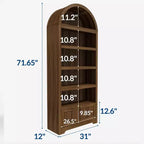 72 Tall Wood Arched Storage Cabinet, Kitchen Pantry with Open Display & Drawer, 6-Tier Standing Arched Bookcase & Cupboard with Adjustable