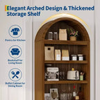 72 Tall Wood Arched Storage Cabinet, Kitchen Pantry with Open Display & Drawer, 6-Tier Standing Arched Bookcase & Cupboard with Adjustable